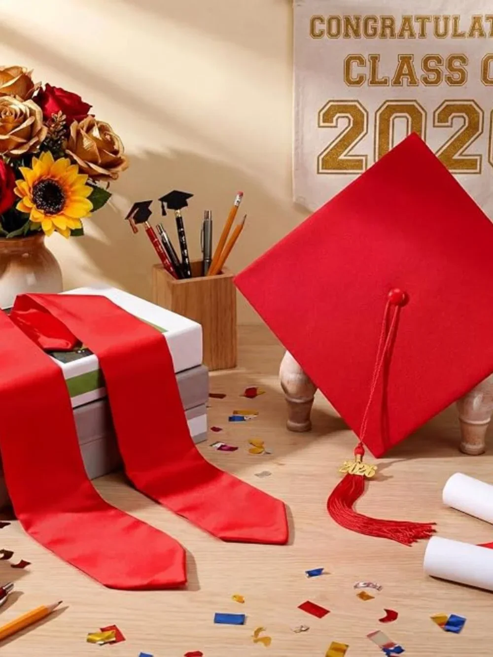 🎓12 Pairs/24 Pcs Child Size Preschool Graduation Cap and Stole Set Kindergarten